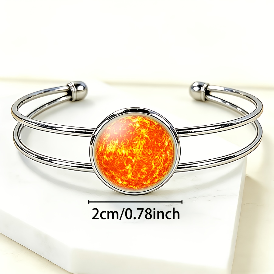 Adjustable Open Bangle with Round Time Gemstone Inlaid Design
